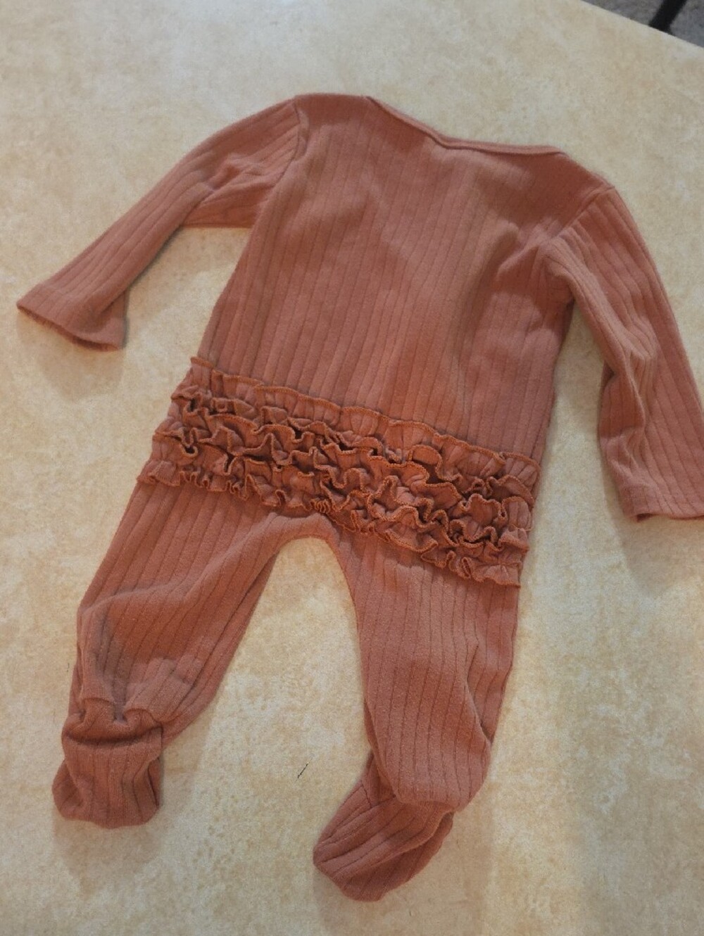 Ribbed Rust Ruffle Baby One-Piece - Picture 2 of 2